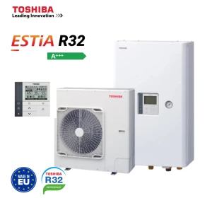 Снимка на Toshiba, външно и вътрешно тяло термопомпа Estia R32 - 7,25kW